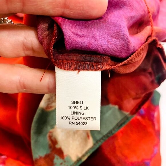 Banana Republic Dress Silk Watercolor Painting Red Pink Ruched V Neck Wedding 2 - Picture 10 of 12